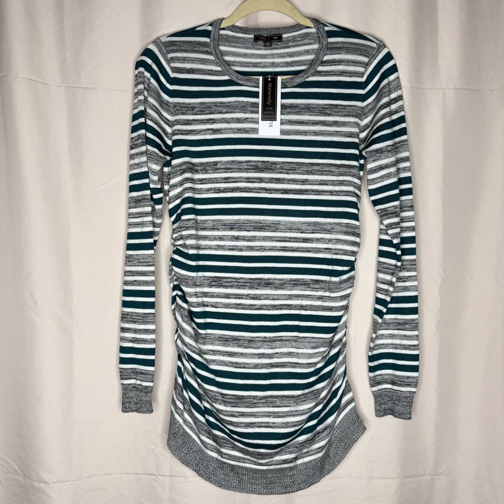 Lety & Me Maternity sweater grey and teal striped